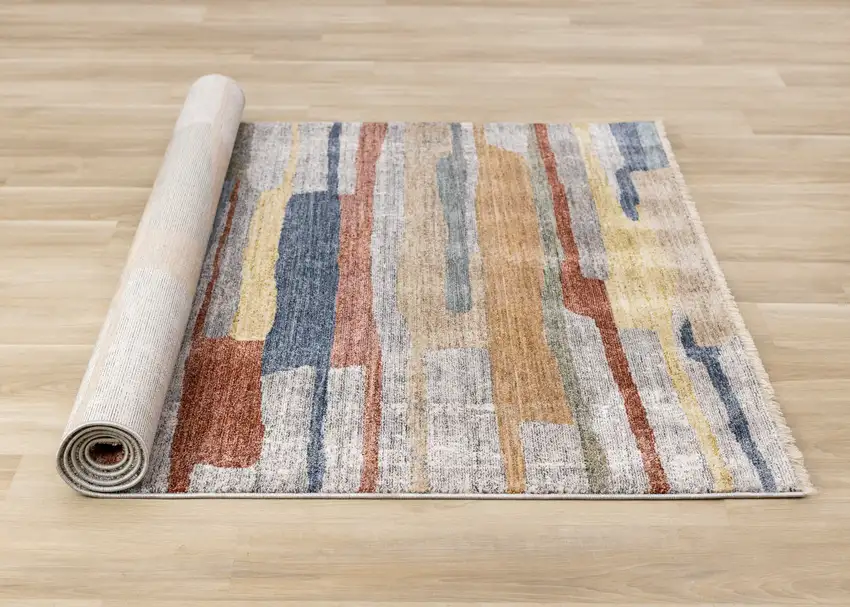 Gray Blue And Yellow Abstract Area Rug Photo 8