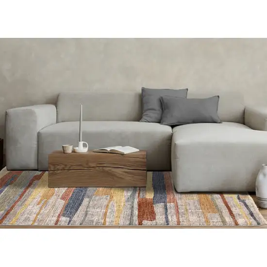 Gray Blue And Yellow Abstract Area Rug Photo 5