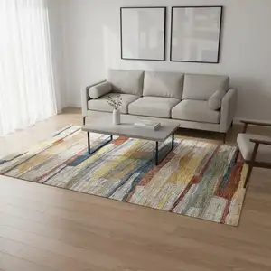 Photo of Gray Blue And Yellow Abstract Area Rug