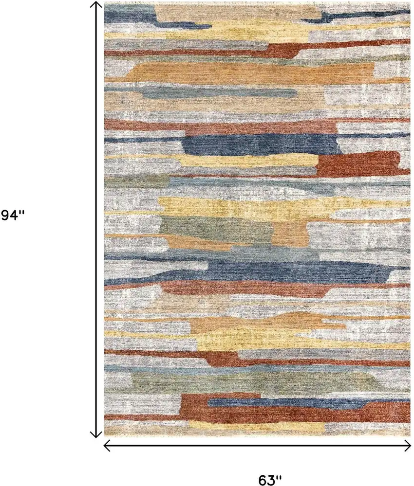 Gray Blue And Yellow Abstract Area Rug Photo 3