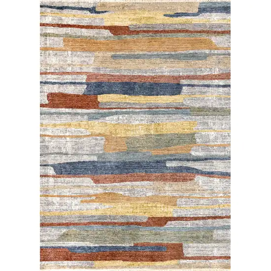 Gray Blue And Yellow Abstract Area Rug Photo 4