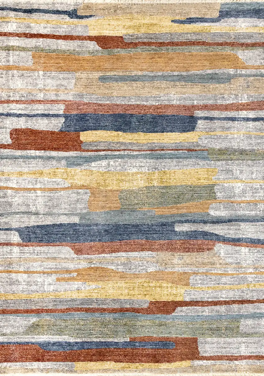 Gray Blue And Yellow Abstract Area Rug Photo 4