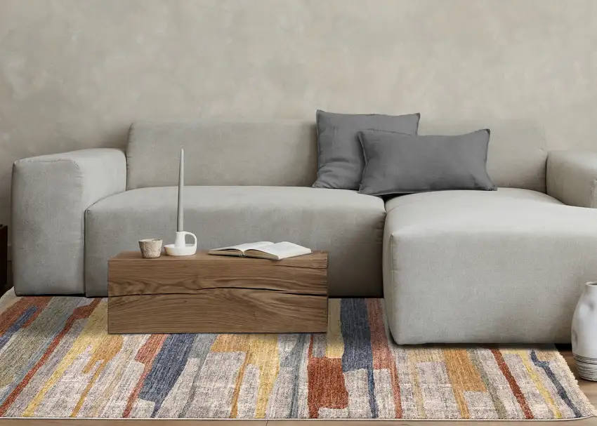 Gray Blue And Yellow Abstract Area Rug Photo 6