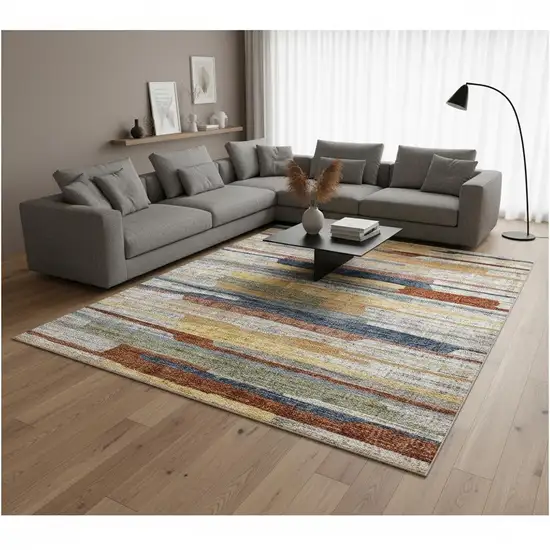 Gray Blue And Yellow Abstract Area Rug Photo 1