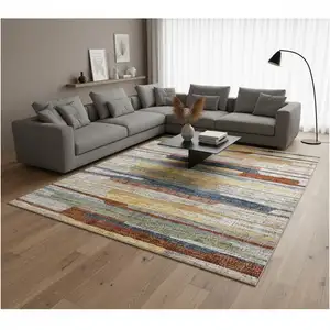 Photo of Gray Blue And Yellow Abstract Area Rug
