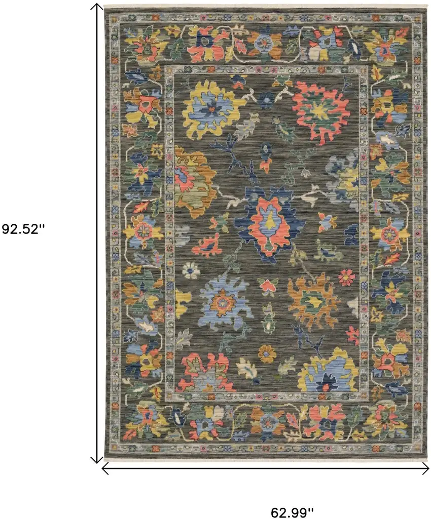 Gray Blue And Yellow Oriental Area Rug With Fringe Photo 3