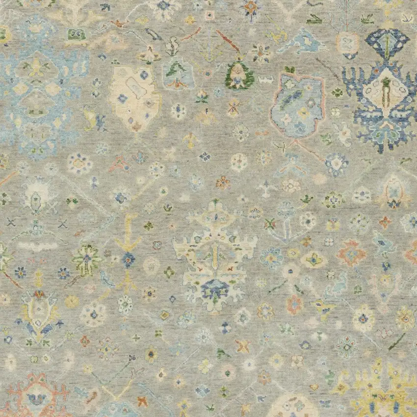 Gray Blue And Yellow Wool Oriental Hand Knotted Area Rug With Fringe Photo 5
