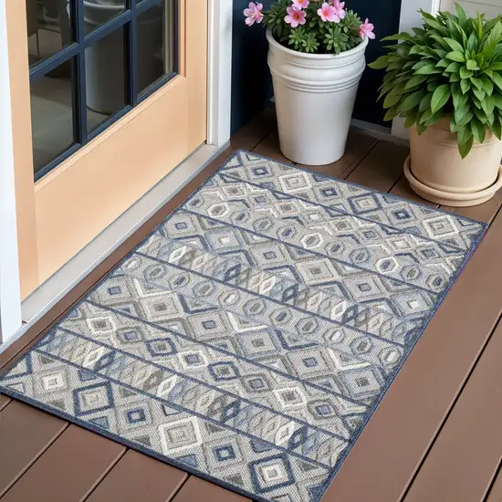 Blue And Gray Abstract Stain Resistant Indoor Outdoor Area Rug Photo 1