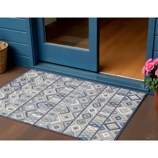 Blue And Gray Abstract Stain Resistant Indoor Outdoor Area Rug Photo 1