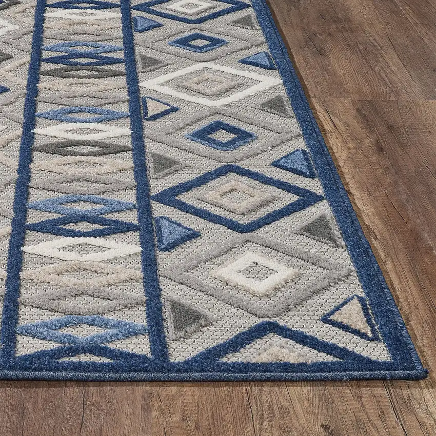 Gray Blue Aztec Pattern Indoor Outdoor Area Rug Photo 6