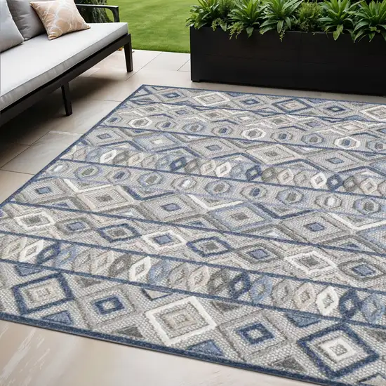 Blue And Gray Abstract Stain Resistant Indoor Outdoor Area Rug Photo 2