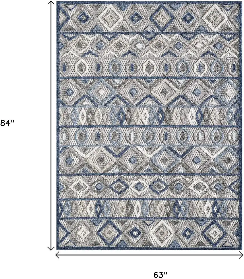 Blue And Gray Abstract Stain Resistant Indoor Outdoor Area Rug Photo 9