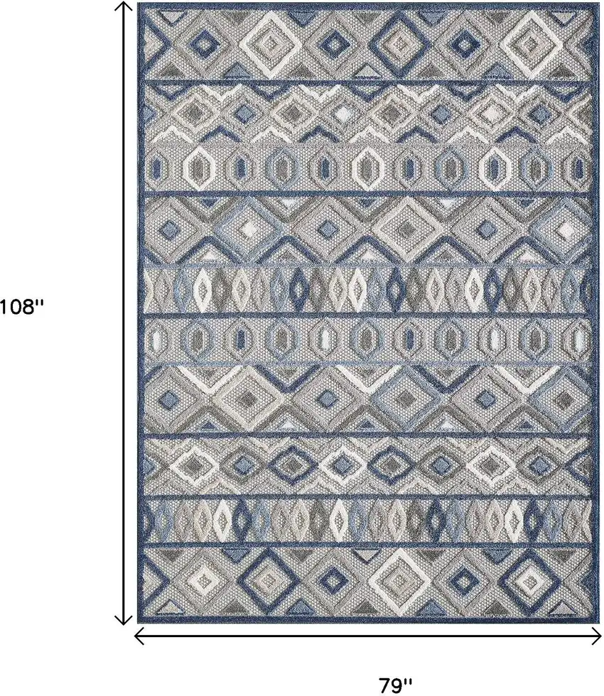 Blue And Gray Abstract Stain Resistant Indoor Outdoor Area Rug Photo 9
