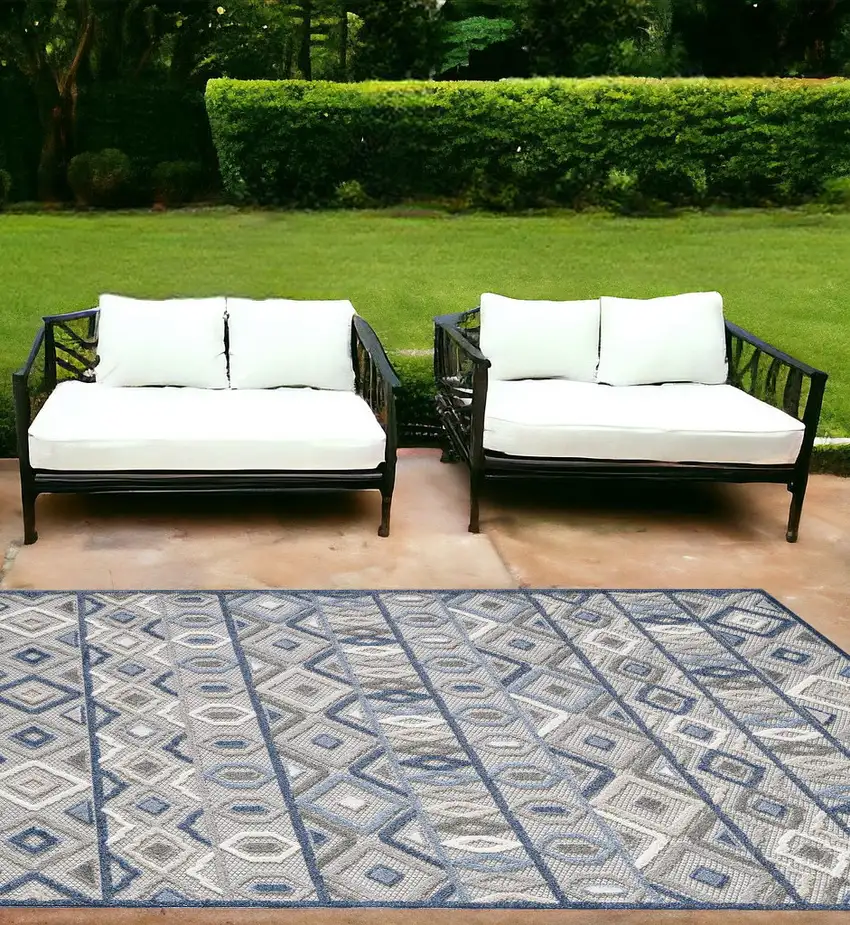 Blue And Gray Abstract Stain Resistant Indoor Outdoor Area Rug Photo 1