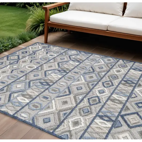 Blue And Gray Abstract Stain Resistant Indoor Outdoor Area Rug Photo 2