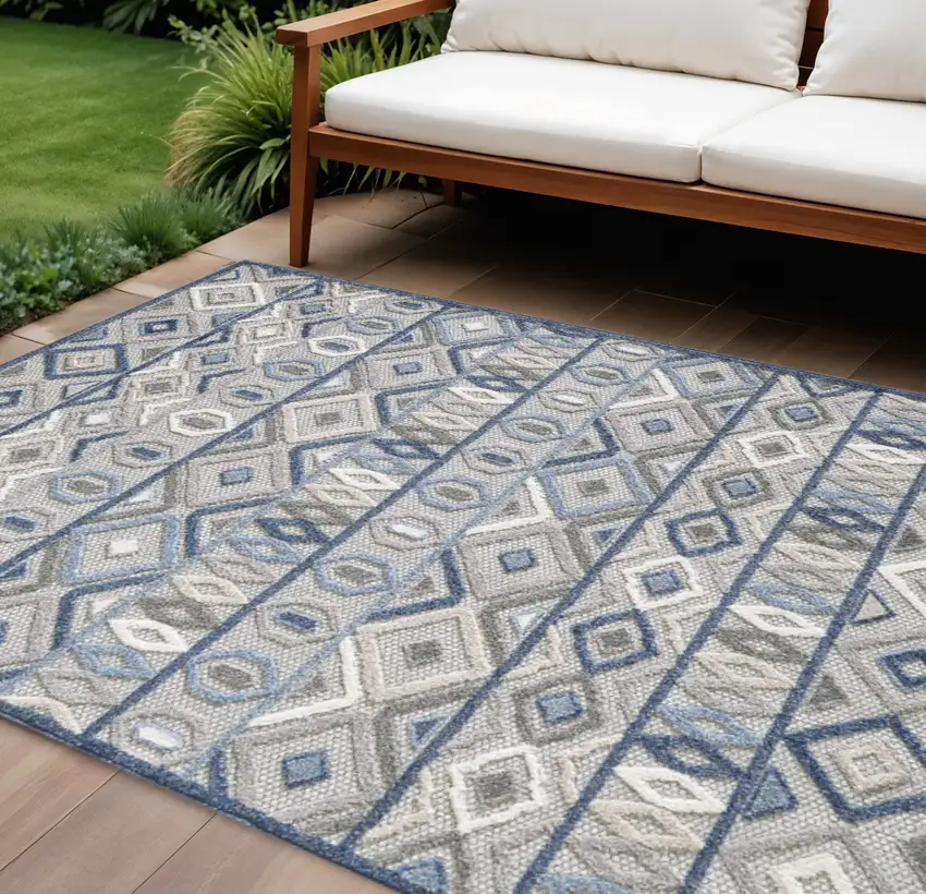 Blue And Gray Abstract Stain Resistant Indoor Outdoor Area Rug Photo 2