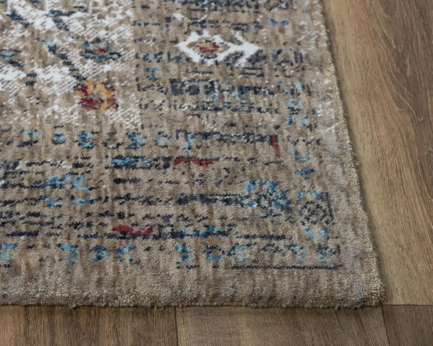 Gray Blue Orange Red And Ivory Medallion Hand Carved Handmade Area Rug Photo 2