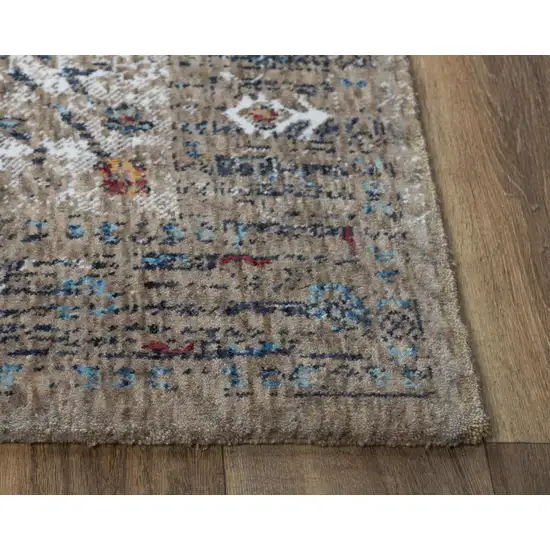 Gray Blue Orange Red And Ivory Medallion Hand Carved Handmade Area Rug Photo 2