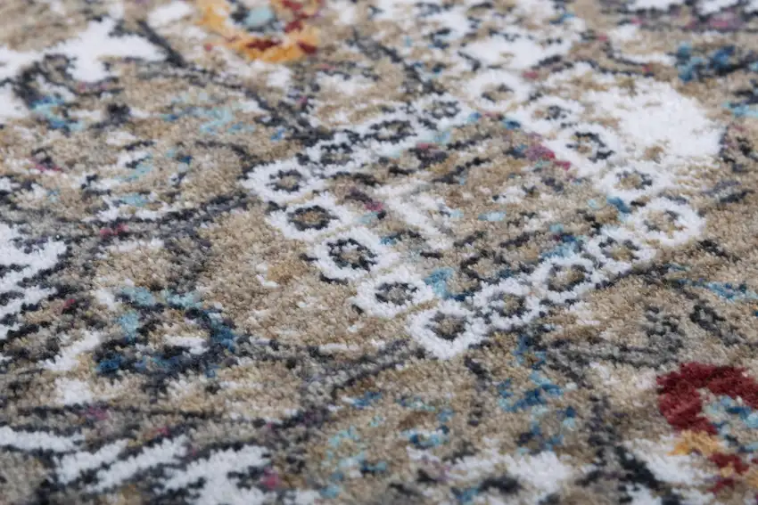 Gray Blue Orange Red And Ivory Medallion Hand Carved Handmade Area Rug Photo 3