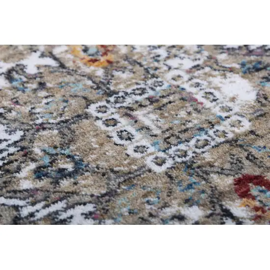 Gray Blue Orange Red And Ivory Medallion Hand Carved Handmade Area Rug Photo 3