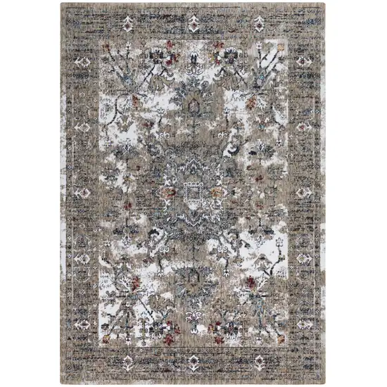 Gray Blue Orange Red And Ivory Medallion Hand Carved Handmade Area Rug Photo 1