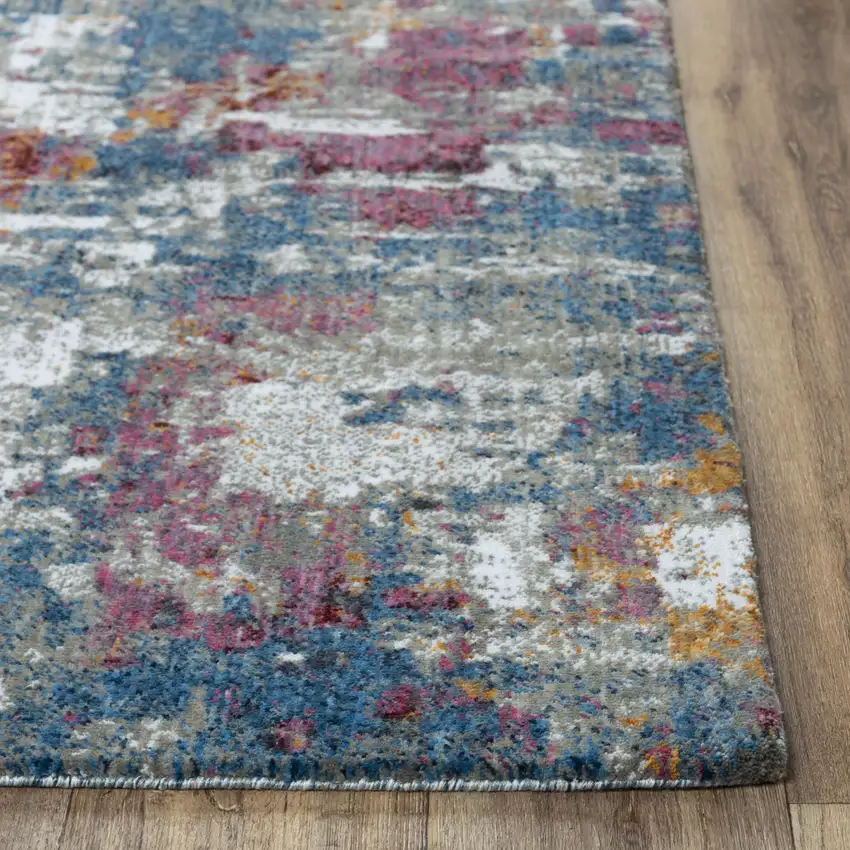 Gray Blue Pink Orange Red And Ivory Abstract Hand Carved Handmade Area Rug Photo 2