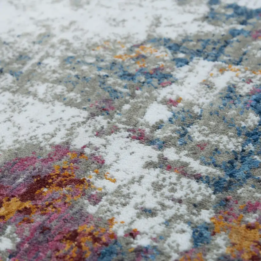 Gray Blue Pink Orange Red And Ivory Abstract Hand Carved Handmade Area Rug Photo 3