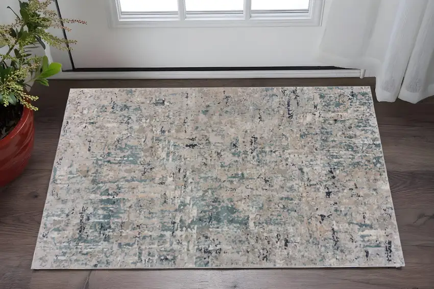 Gray Blue Taupe And Cream Abstract Distressed Stain Resistant Area Rug Photo 1