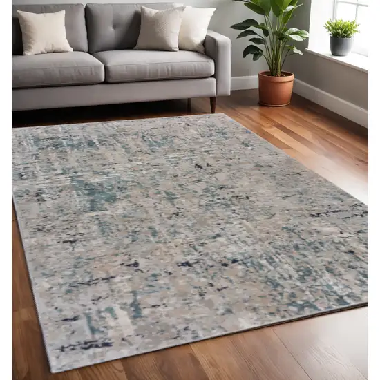 Gray Blue Taupe And Cream Abstract Distressed Stain Resistant Area Rug Photo 1