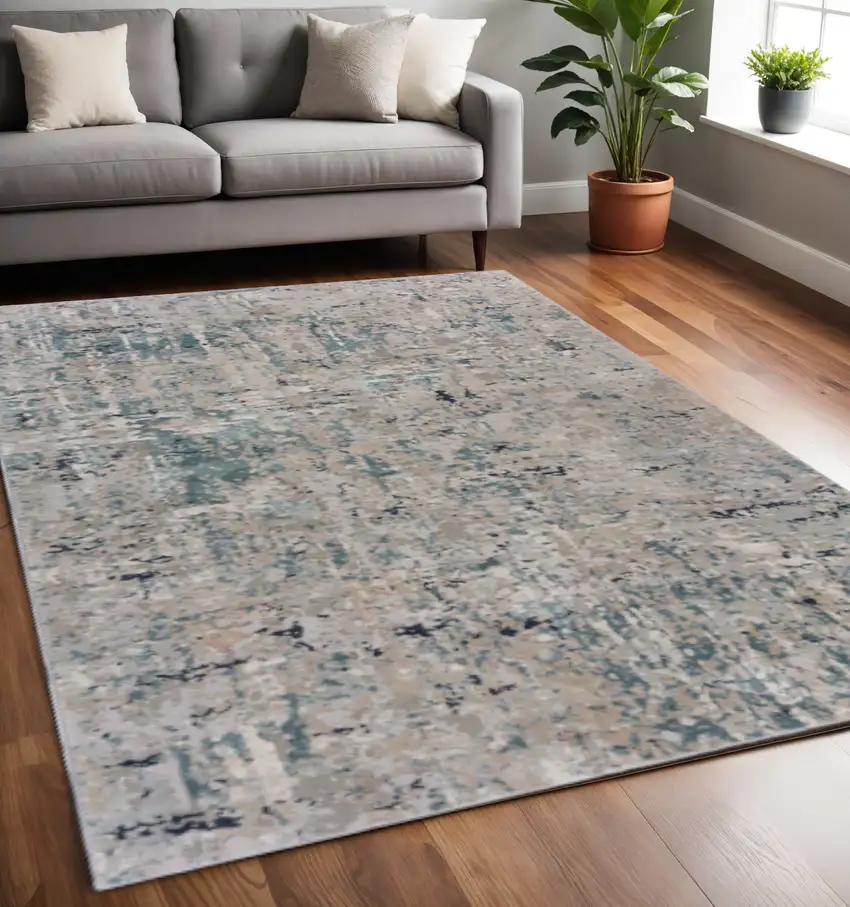 Gray Blue Taupe And Cream Abstract Distressed Stain Resistant Area Rug Photo 1