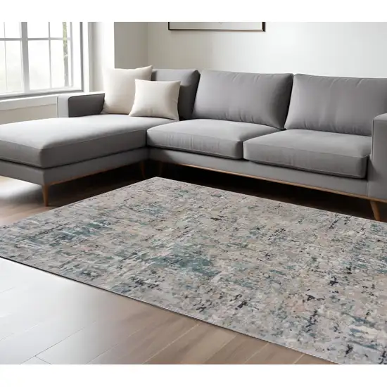Gray Blue Taupe And Cream Abstract Distressed Stain Resistant Area Rug Photo 1