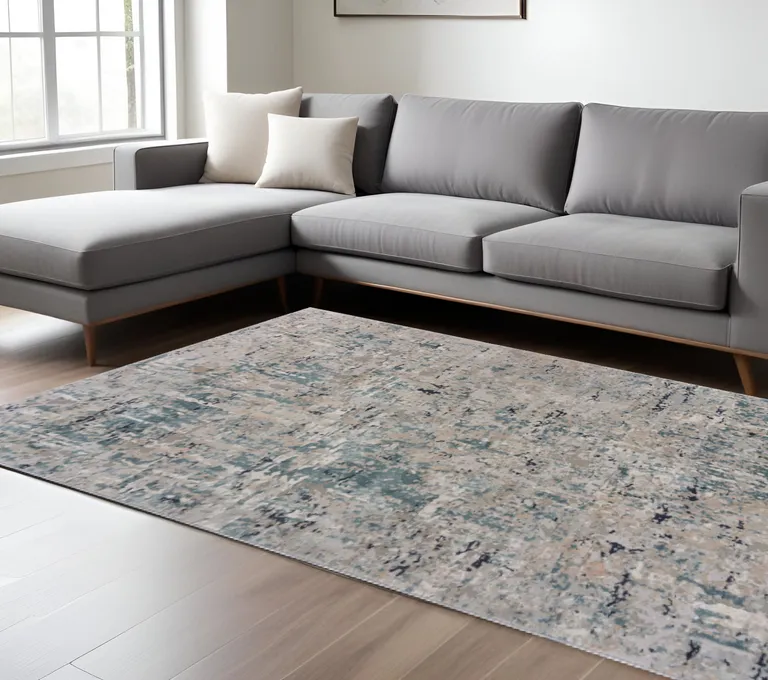 Gray Blue Taupe And Cream Abstract Distressed Stain Resistant Area Rug Photo 1