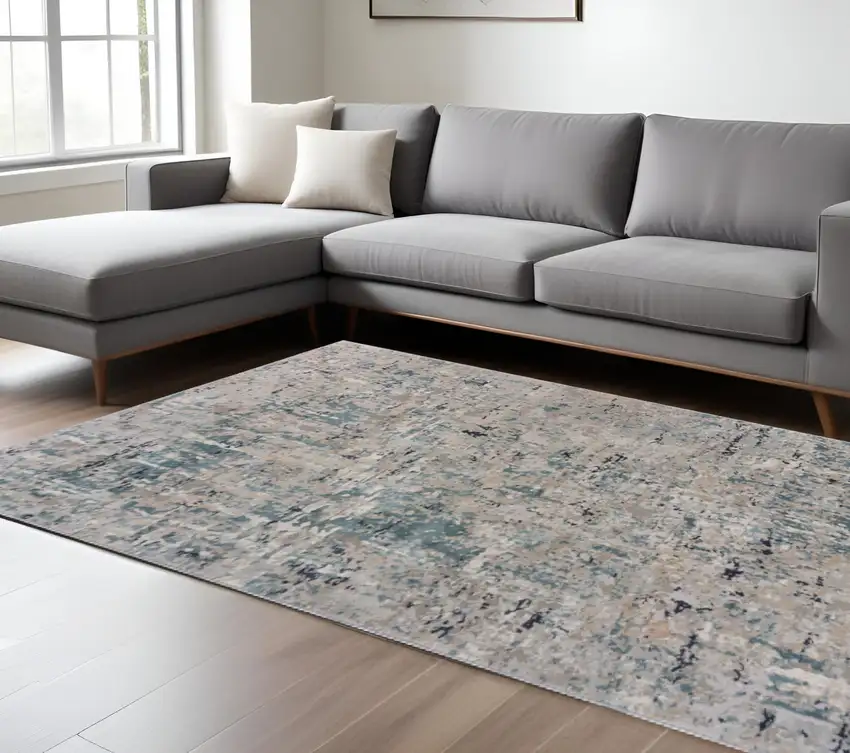 Gray Blue Taupe And Cream Abstract Distressed Stain Resistant Area Rug Photo 1