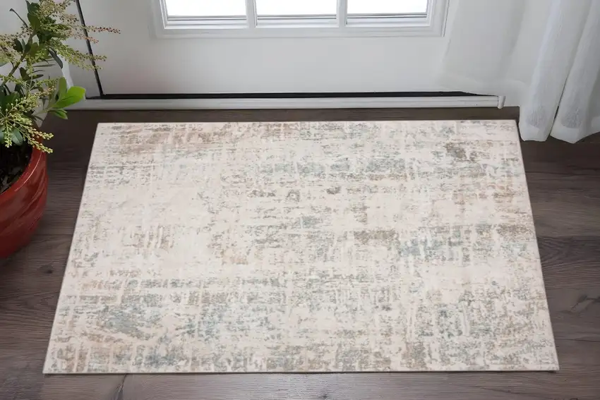 Gray Blue Taupe And Cream Abstract Distressed Stain Resistant Area Rug Photo 1