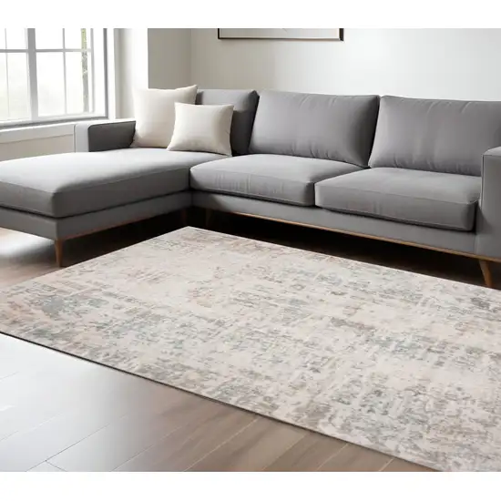 Gray Blue Taupe And Cream Abstract Distressed Stain Resistant Area Rug Photo 1