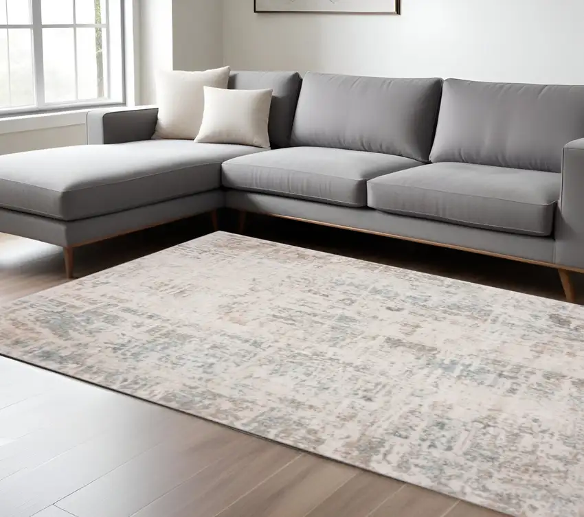 Gray Blue Taupe And Cream Abstract Distressed Stain Resistant Area Rug Photo 1
