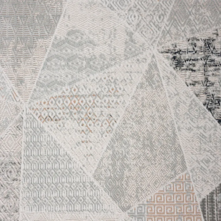 Gray Blue Taupe And Cream Geometric Distressed Stain Resistant Area Rug Photo 5