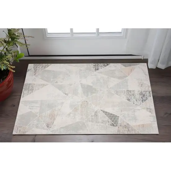 Gray Blue Taupe And Cream Geometric Distressed Stain Resistant Area Rug Photo 1