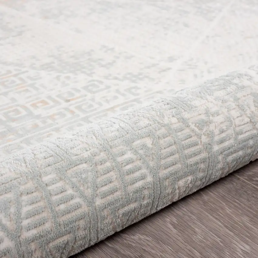 Gray Blue Taupe And Cream Geometric Distressed Stain Resistant Area Rug Photo 7
