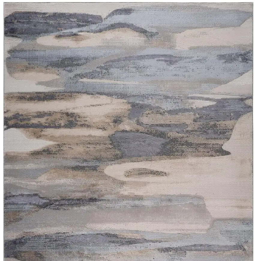 Gray Blue and Beige Abstract Worn Faded Area Rug Photo 4
