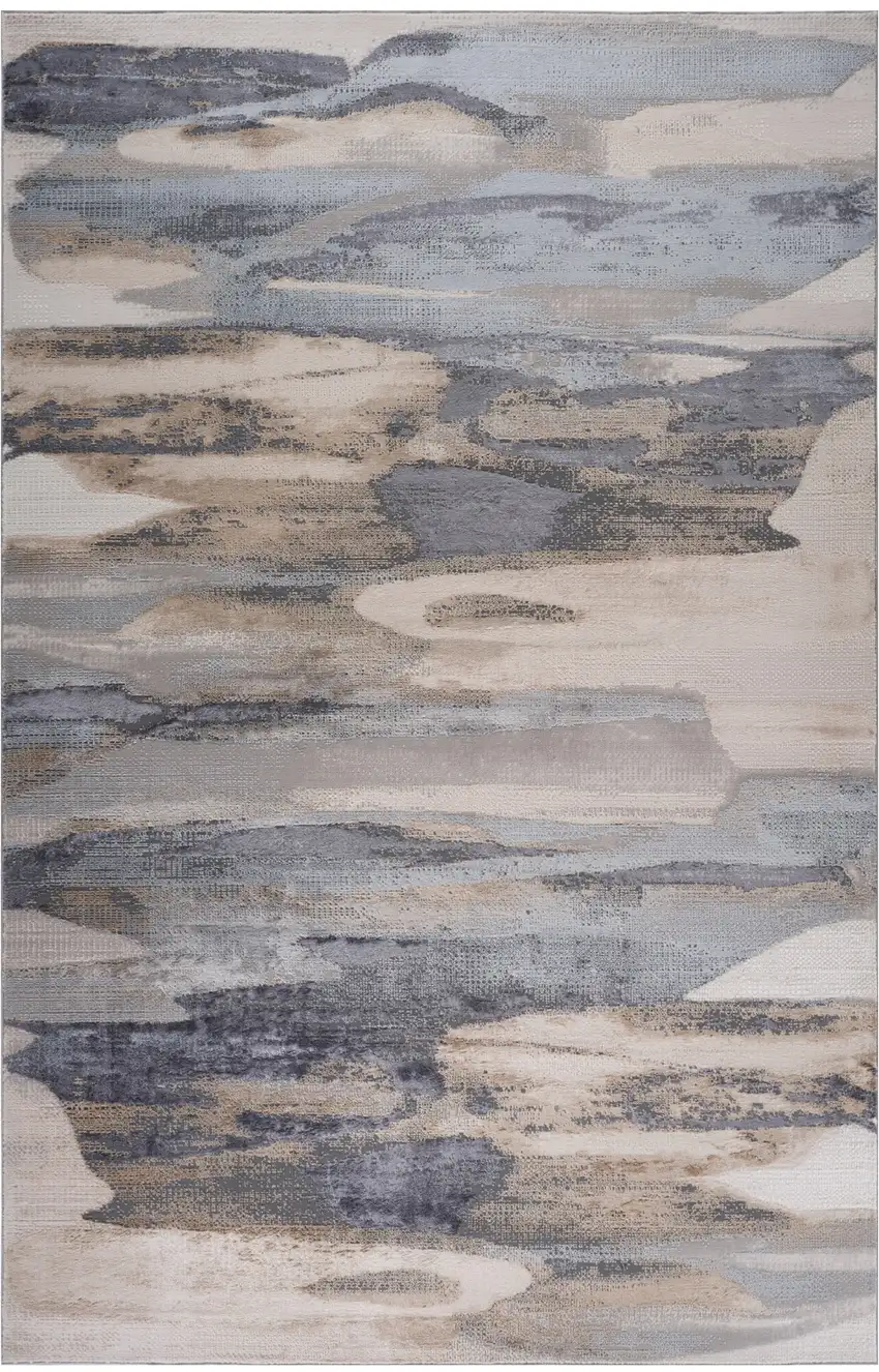 Gray Blue and Beige Abstract Worn Faded Area Rug Photo 1