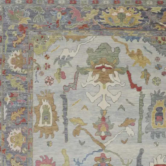 Gray Blue and Gold Wool Oriental Hand Knotted Area Rug With Fringe Photo 9