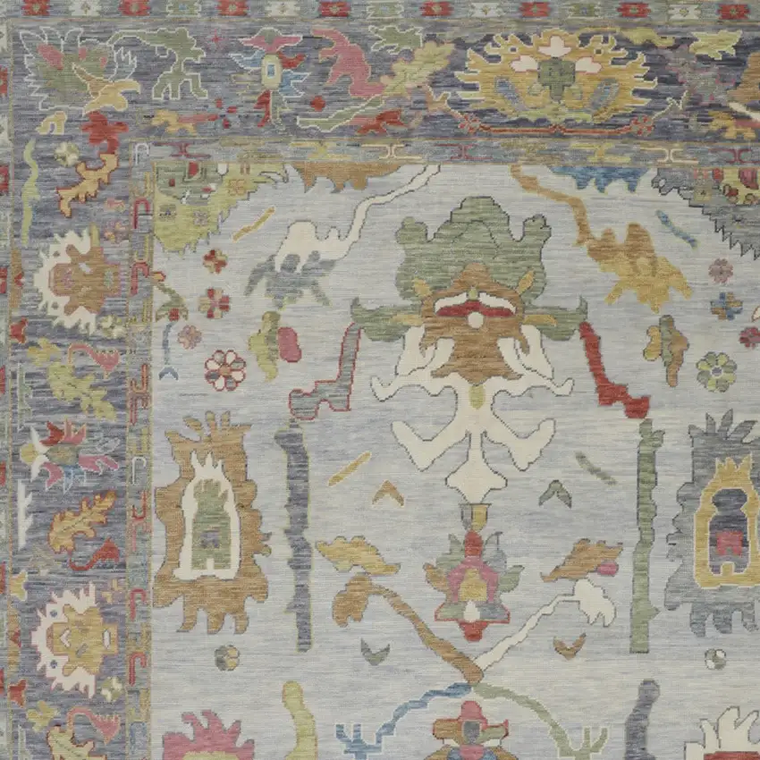 Gray Blue and Gold Wool Oriental Hand Knotted Area Rug With Fringe Photo 9