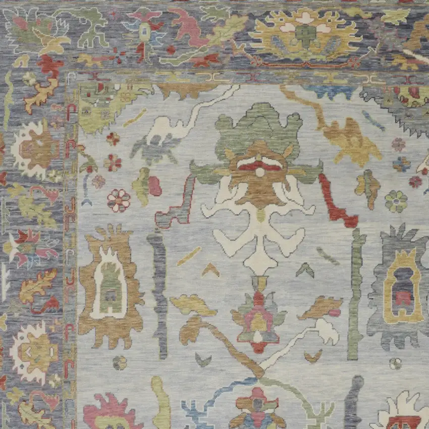 Gray Blue and Gold Wool Oriental Hand Knotted Area Rug With Fringe Photo 9