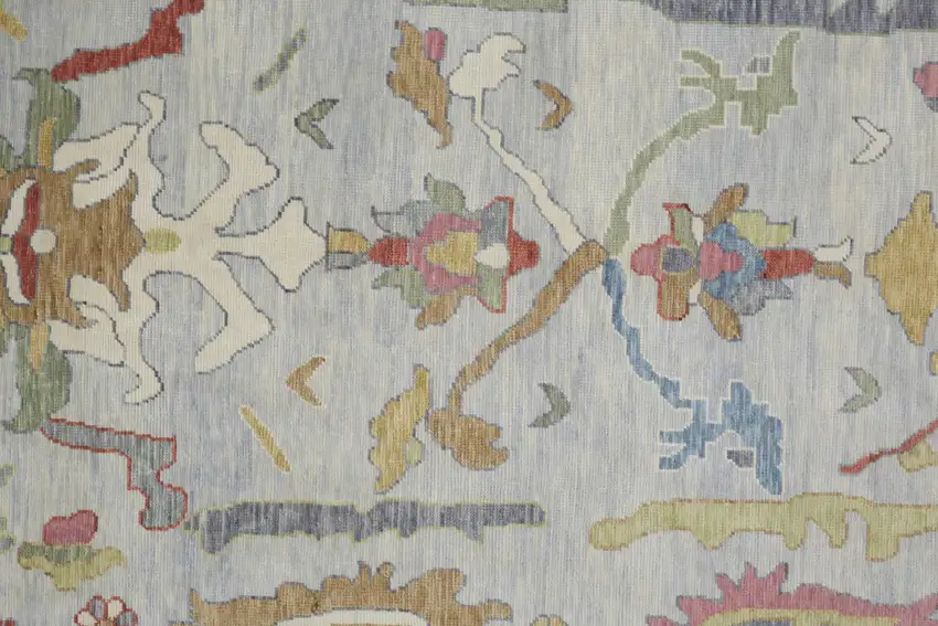 Gray Blue and Gold Wool Oriental Hand Knotted Area Rug With Fringe Photo 8