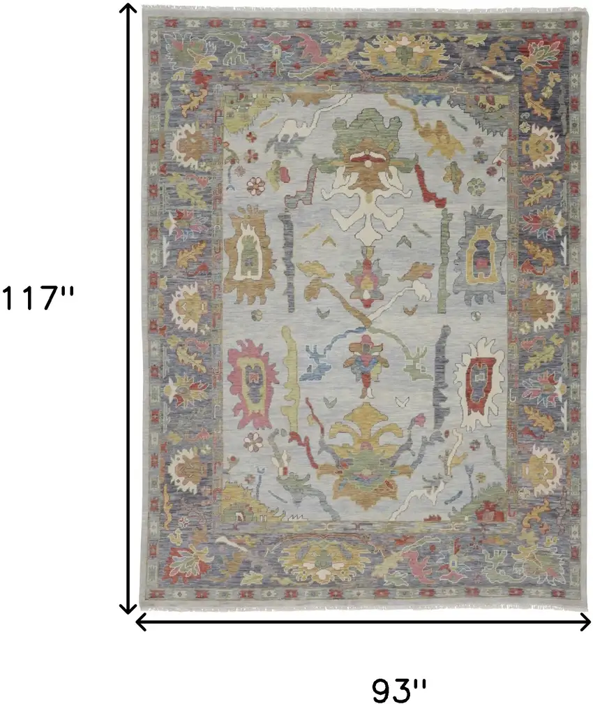 Gray Blue and Gold Wool Oriental Hand Knotted Area Rug With Fringe Photo 3