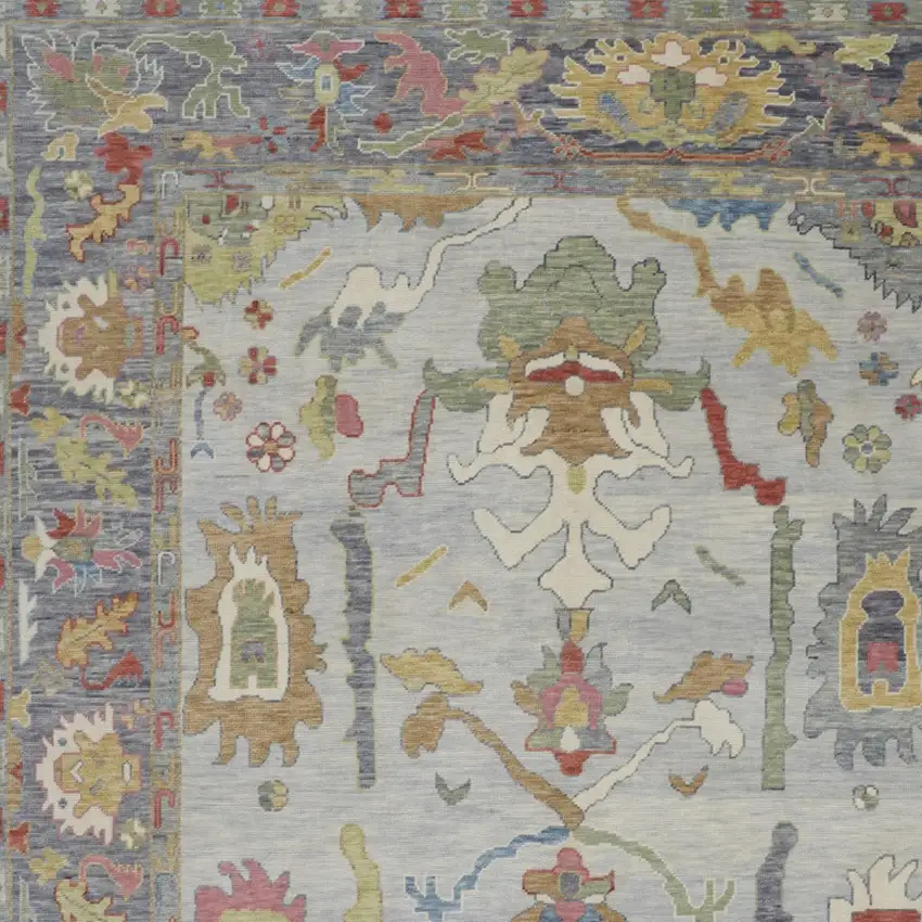 Gray Blue and Gold Wool Oriental Hand Knotted Area Rug With Fringe Photo 9