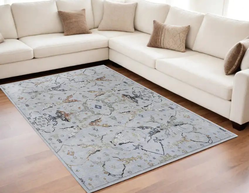 Gray Blue and Green Floral Power Loom Area Rug Photo 1