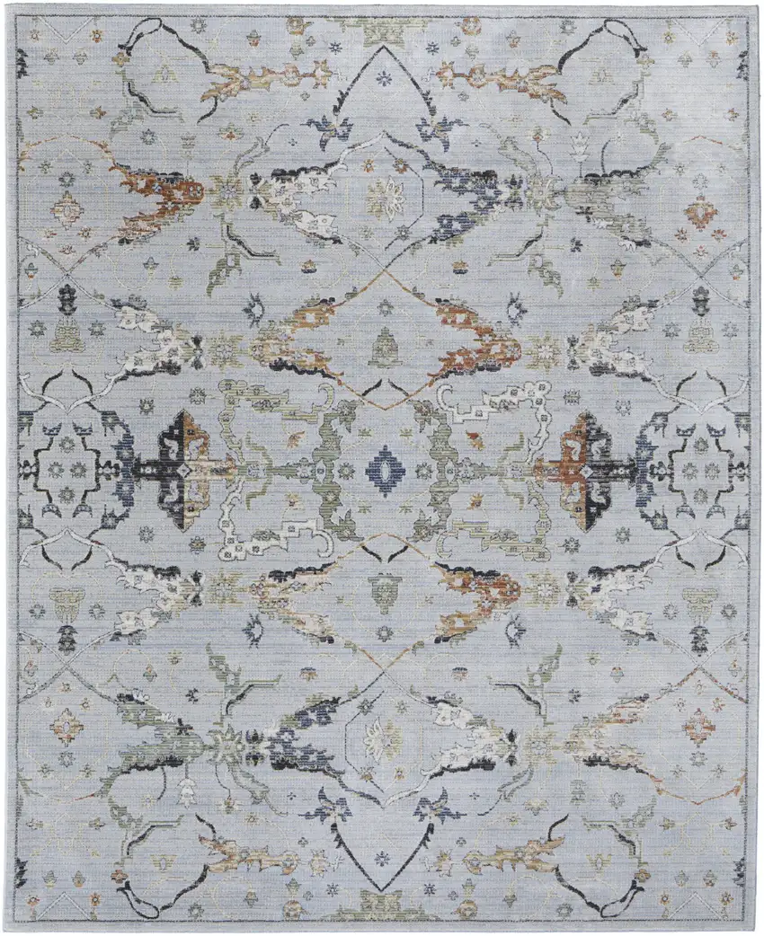 Gray Blue and Green Floral Power Loom Area Rug Photo 6