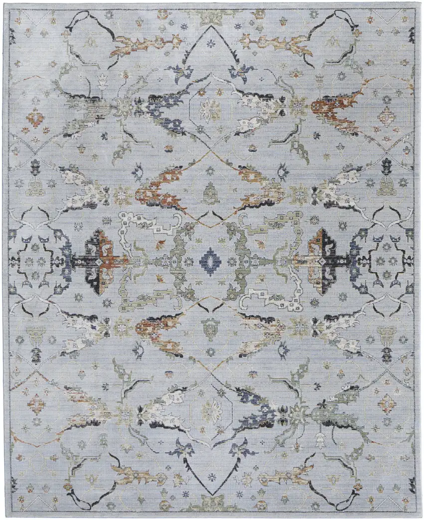 Gray Blue and Green Floral Power Loom Area Rug Photo 4